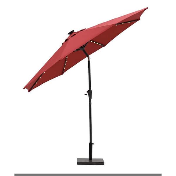 Runesay 9 ft. Outdoor Market Solar Tilt Patio Umbrella with LED Lights in Red