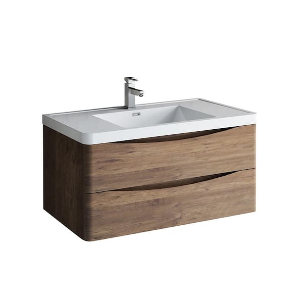 Fresca Tuscany 40 in. Modern Wall Hung Vanity in Rosewood with Vanity Top in White with White Basin