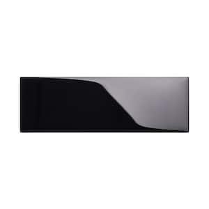 Black 4 in. x 12 in. Glass Subway Wall Tile Sample