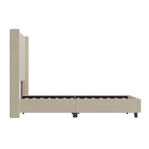 Beige Wood Frame Queen Platform Bed