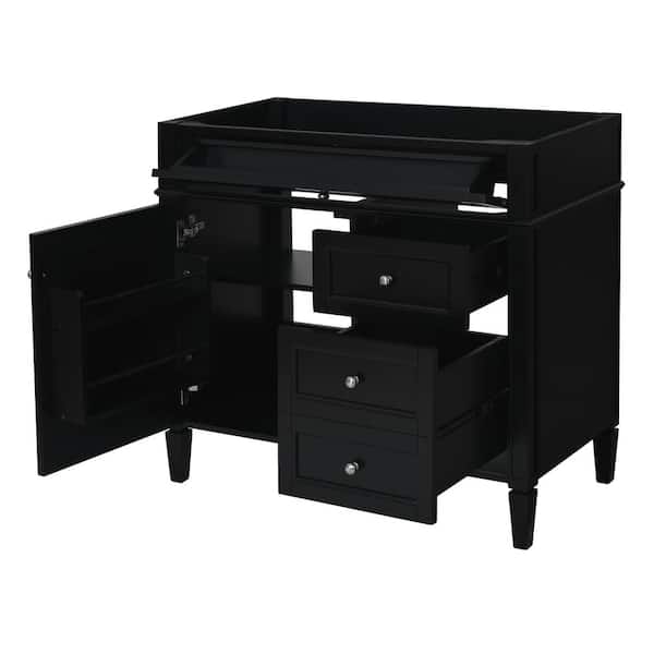 36 in. Bath Vanity Cabinet without Top in Black with 2 Drawers and a Tip-out Drawer Unassembled