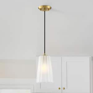 Liana 60-Watt 1-Light Brushed Gold Glam Pendant Light with Etched Glass Shade