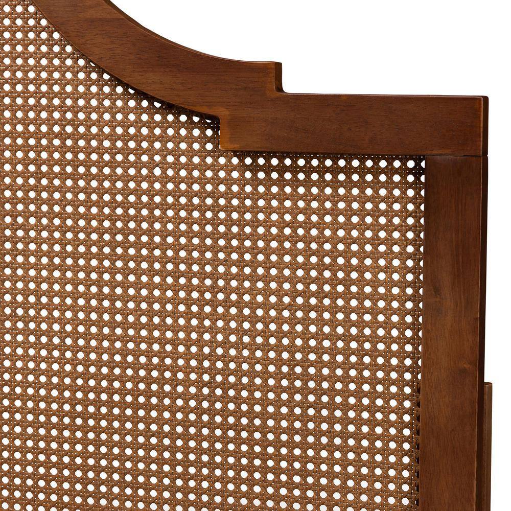 Walnut Brown Wood and Rattan Queen Headboard with Storage