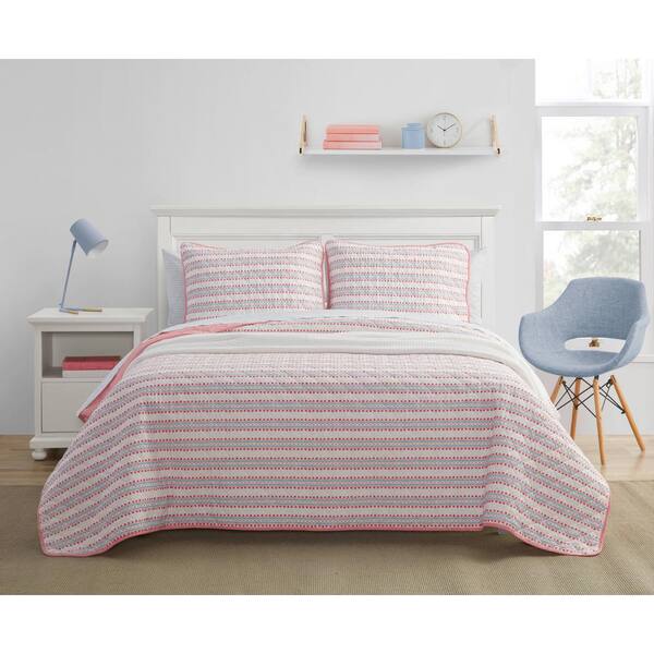 Unbranded Fringe With Benefits 2-Piece Pink Cotton Twin Quilt Set
