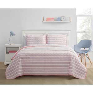Fringe With Benefits 3-Piece Pink Cotton Full/Queen Quilt Set