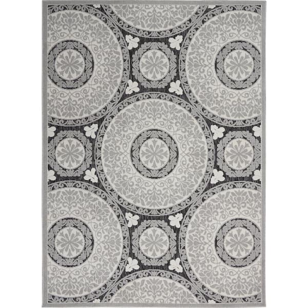 Hampton Bay Calobra Gray 5 ft. x 7 ft. Geometric Modern Indoor/Outdoor Patio Area Rug
