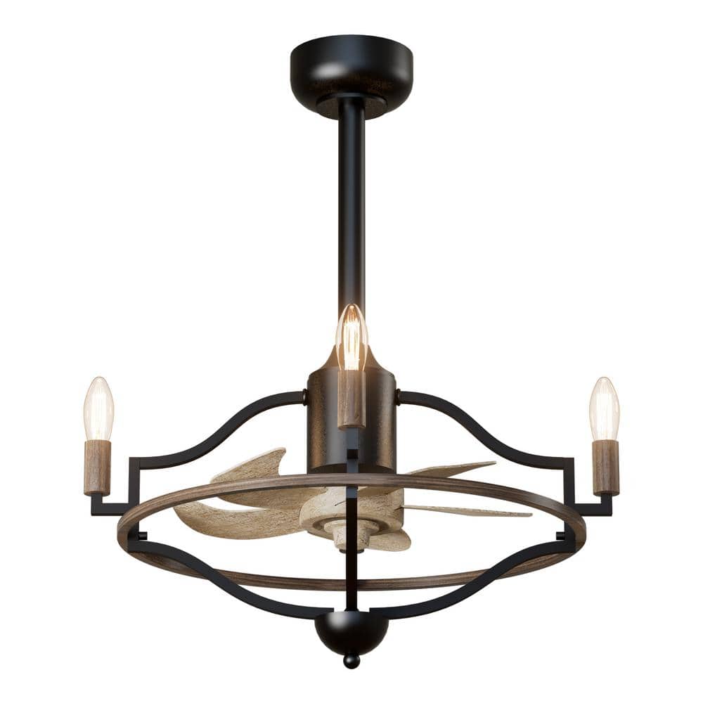 14.96 in. Indoor Black Farmhouse Vintage Caged Ceiling Fan with Remote Cont