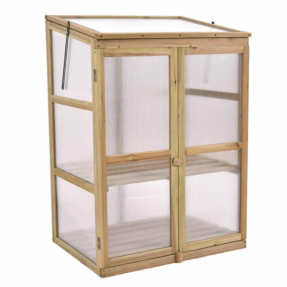 Compact Brown Fir Wood Greenhouse with Shelves