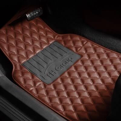 Brown 4-Piece Luxury Universal Liners Heavy Duty Faux Leather Car Floor Mats Diamond Design