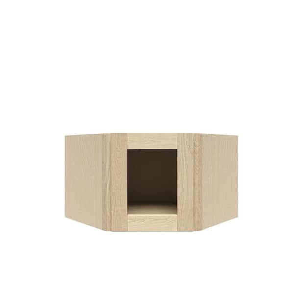 LIFEART CABINETRY Lancaster Shaker Assembled 24 in. x 15 in. x 12 in. Wall Diagonal Corner Cabinet with 1 Mullion Door in Natural Wood
