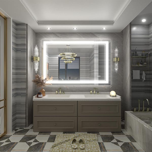 48 in. W x 32 in. H Rectangular Frameless 192 LEDs/m Front Lighted Anti-Fog Tempered Glass Wall Bathroom Vanity Mirror