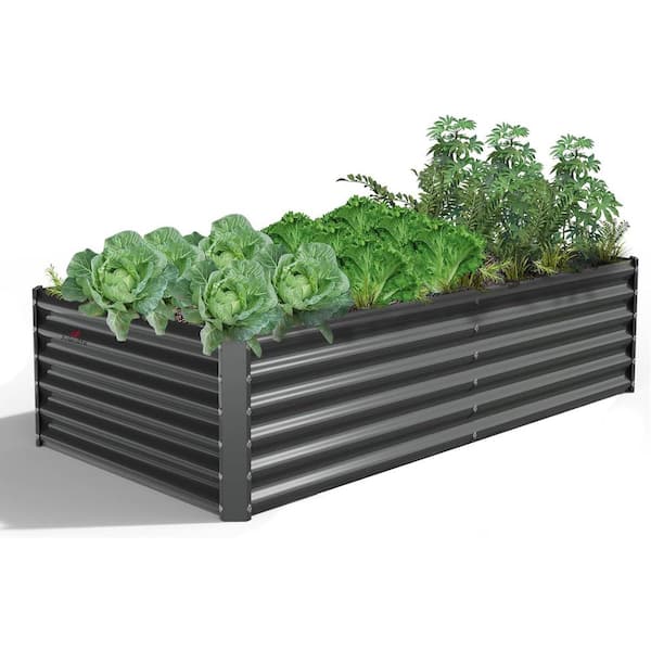 Zeus & Ruta 36 x 72 x 18 in. Quartz Grey Steel Rectangular Outdoor Raised Garden Beds, Planter Box 1-Pack