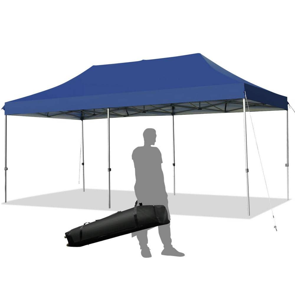 Blue 10' x 20' Adjustable Folding Heavy Duty Sun Shelter with Carry Bag