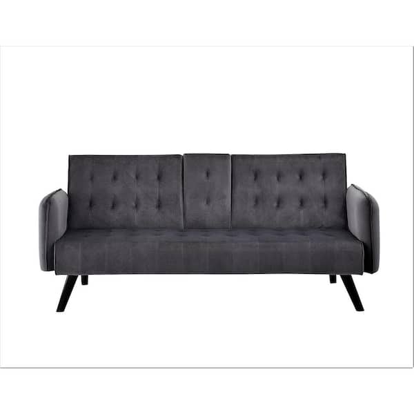 US Pride Furniture Jeff 72 in. Grey Velvet 2-Seats Tween Sofa Beds