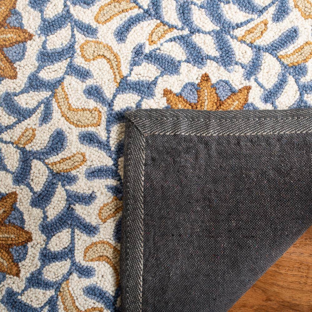 Handmade Chelsea Floral Wool Accent Rug - Ivory & Blue, 1'8" x 2'6"