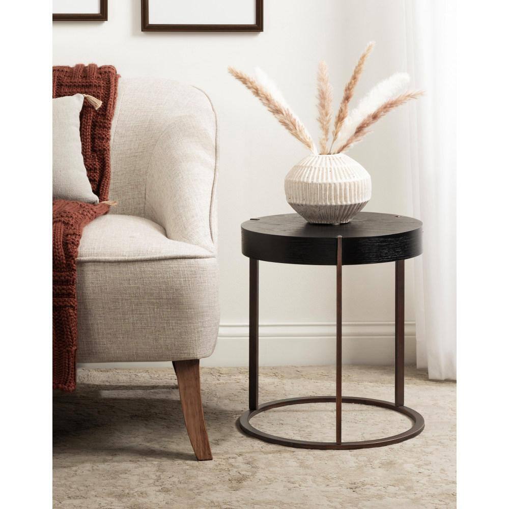 Kate and Laurel Rovin 15.75 in. Black Round Wood Veneer/MDF End Table ...