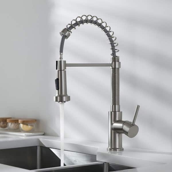 Casa Single Handle Pull Down Kitchen Sink 17in. Faucet with Soap Dispenser in Brushed Nickel