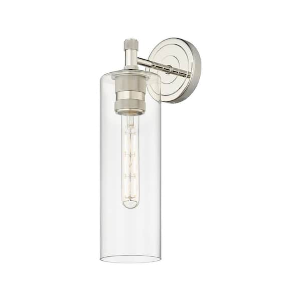 Innovations Crown Point 3.88 in. 1-Light Polished Nickel Wall Sconce with Glass Shade