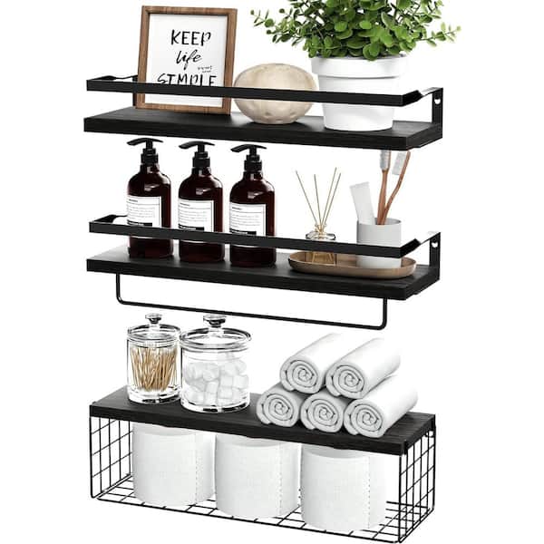 Cubilan 5.5 in. W x 16 in. D x 5.9 in. H Black Decorative Wall Shelf, Floating Shelves