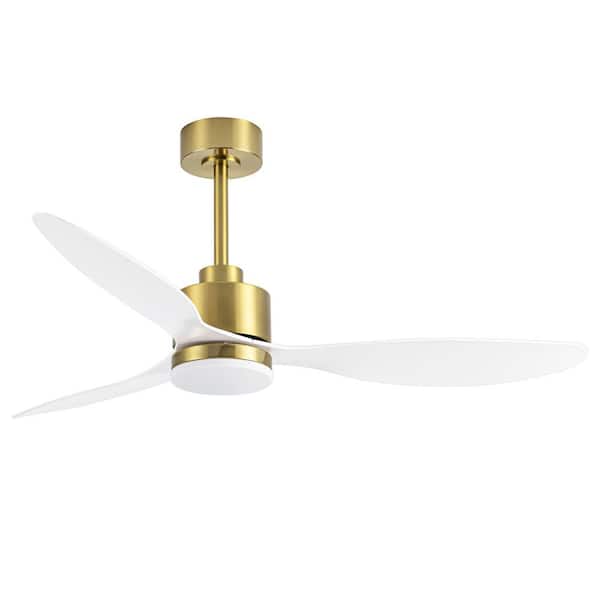 Flashwind Alisio 52 in. Indoor Gold Ceiling Fans with Light, Integrated LED 3-Reversible White Blades and Remote Control