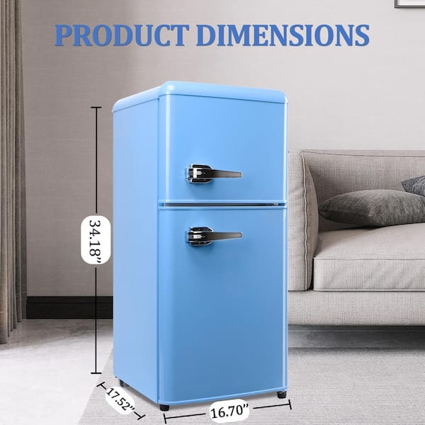 3.5 cu. ft. Retro Mini Fridge, Refrigerator with Freezer, with 2 Door  Adjustable Mechanical Thermostat in Blue