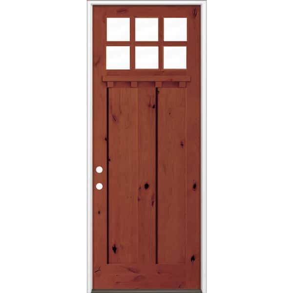 Krosswood Doors 36 in. x 96 in. Knotty Alder Right-Hand/Inswing 6-Lite Beveled Clear Glass Amaretto Stain Wood Prehung Front Door w DS
