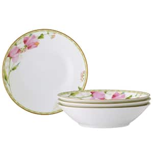 Poppy Place 7.5 in., 12 fl. oz. (White and Pink) Porcelain Soup Bowls, (Set of 4)