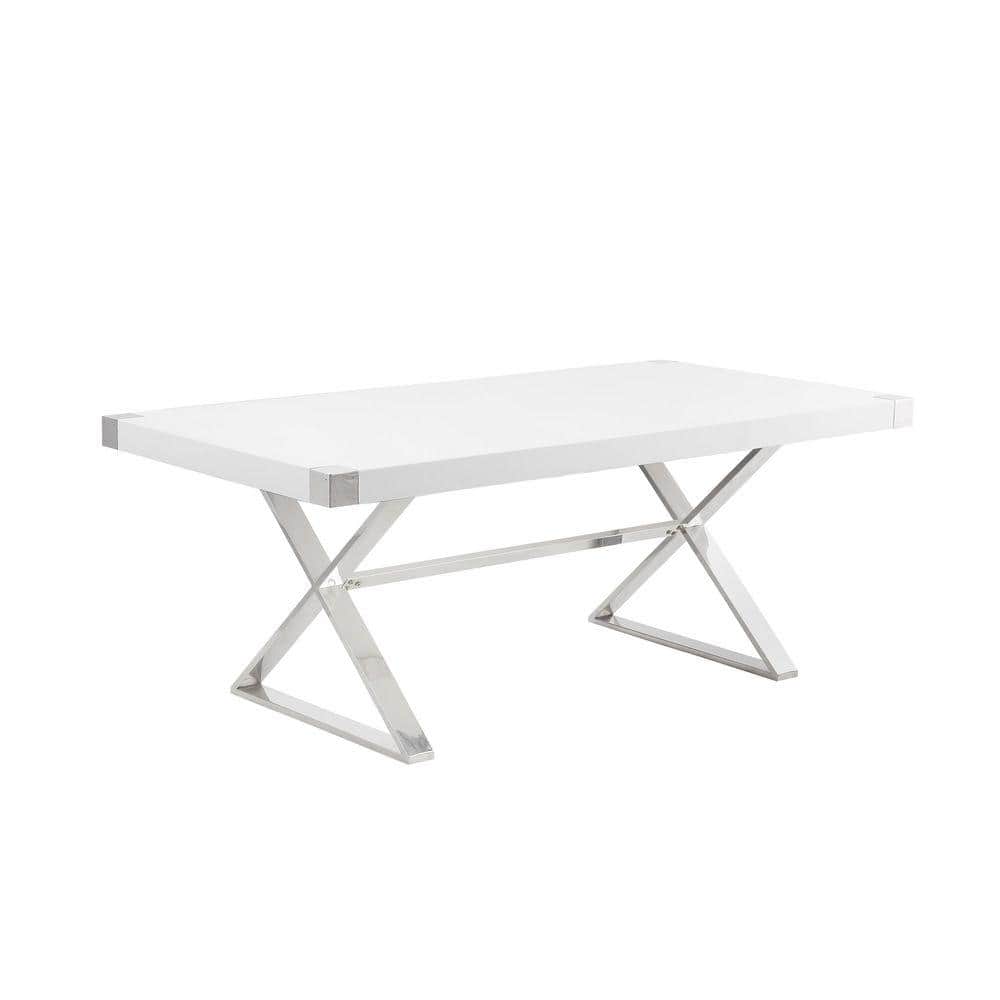 Best Quality Furniture Miguel White Wood 78 in. Cross Legs Silver