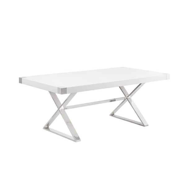 Best Quality Furniture Miguel White Wood 78 in. Cross Legs Silver