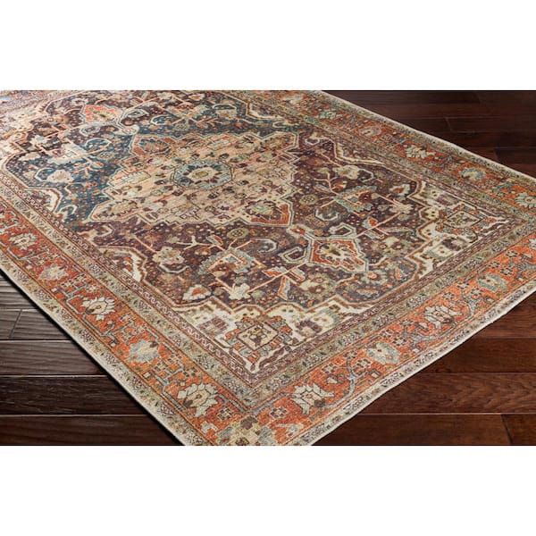 Michelle Burnt Orange/Teal Oriental 3 ft. x 8 ft. Machine-Washable Indoor Runner Area Rug