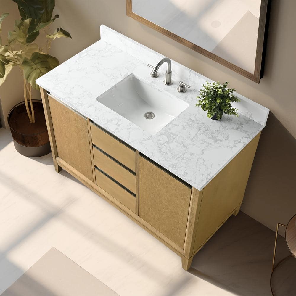 Natural Oak 48" Single Bathroom Vanity with Engineered Marble Top