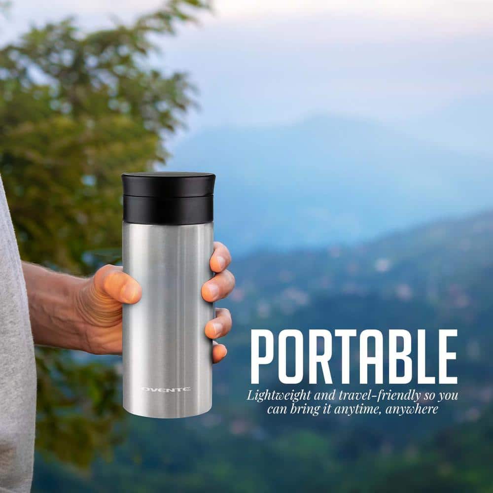 Ovente 12 oz Silver Stainless Steel Travel Tumbler with Tea Infuser
