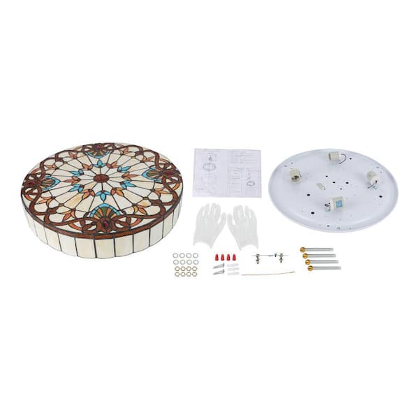 OUKANING 19.68 in. 4-Light Colorful Mosaic Vintage Tiffany Flush