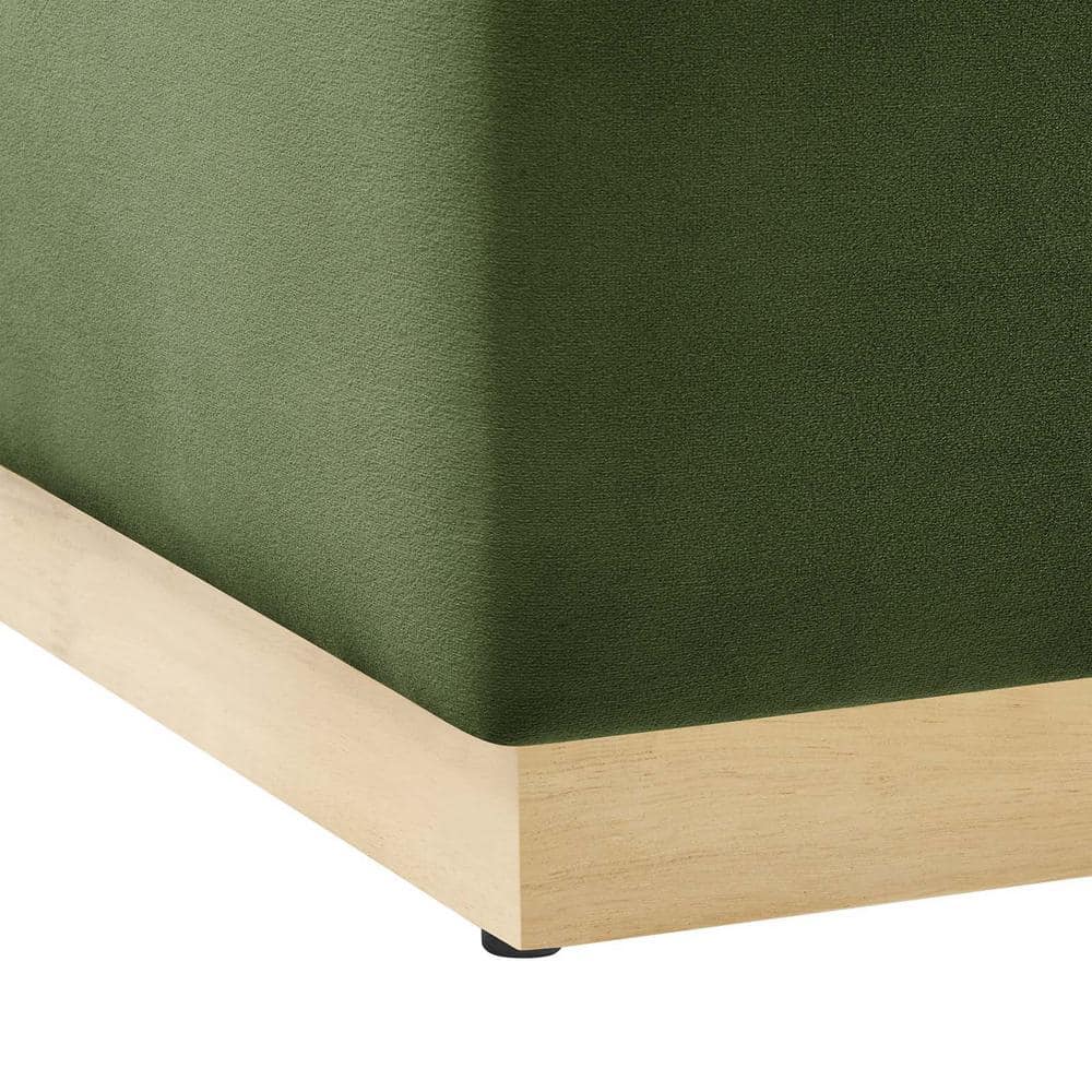 Tilden Moss Green Velvet Square Ottoman with Rubberwood Base