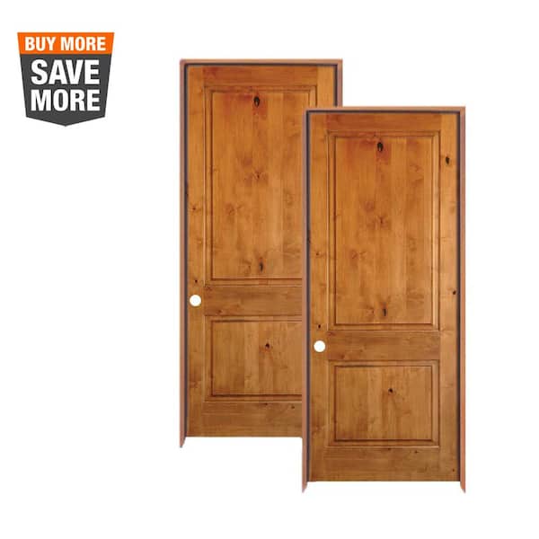 Krosswood Doors 30 in. x 80 in. Rustic Knotty Alder 2-Panel Square Top Solid Wood Left-Hand Single Prehung Interior Door (2-Pack)