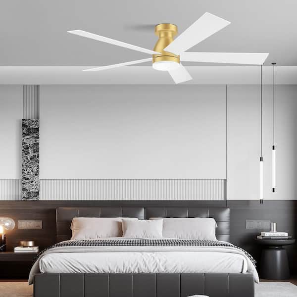 52 in. Smart Outdoor Indoor White Gold flush mount Ceiling Fan with Dimmable Color LED light WIFI/ALEXA/Remote Control
