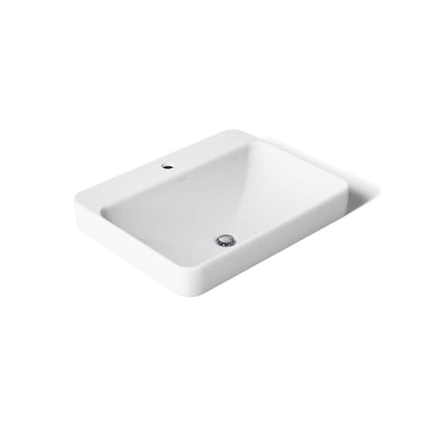 Vox 23 in. Rectangle Vitreous China Vessel Sink in White with Overflow Drain