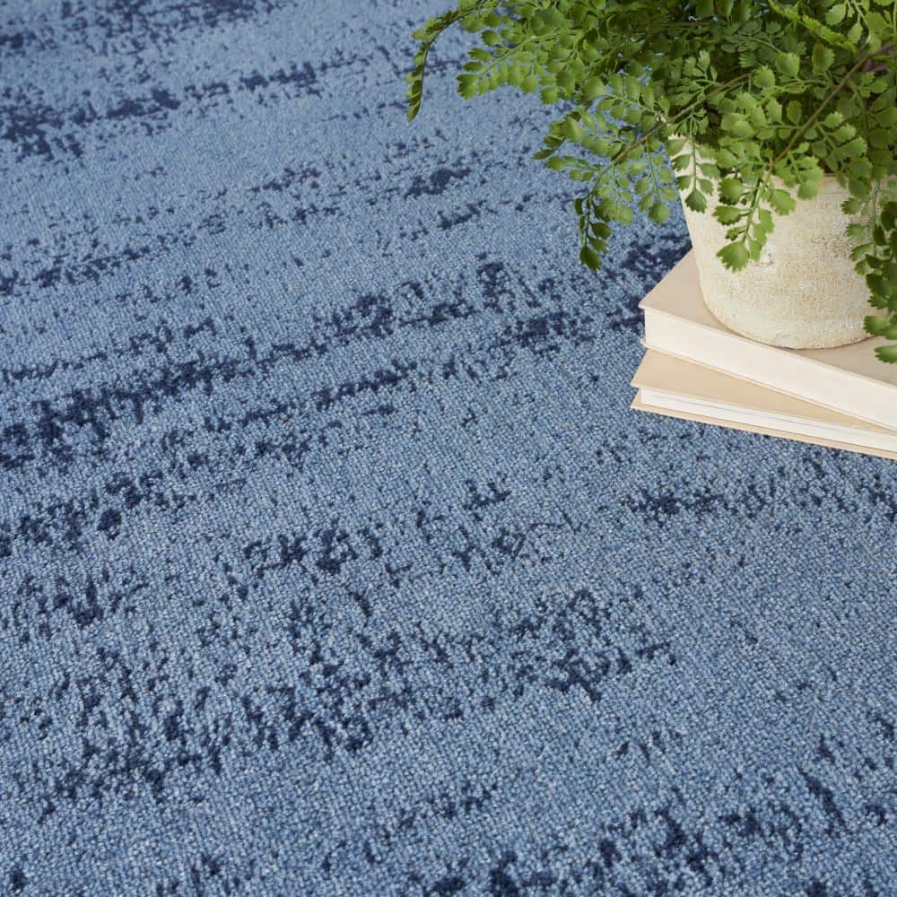 Denim Blue Abstract 4' x 6' Stain-Resistant Outdoor Rug