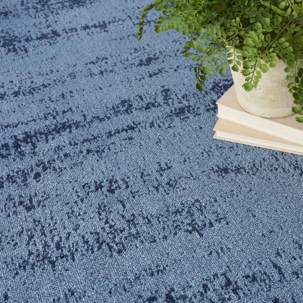 Denim Blue Abstract 4' x 6' Stain-Resistant Outdoor Rug