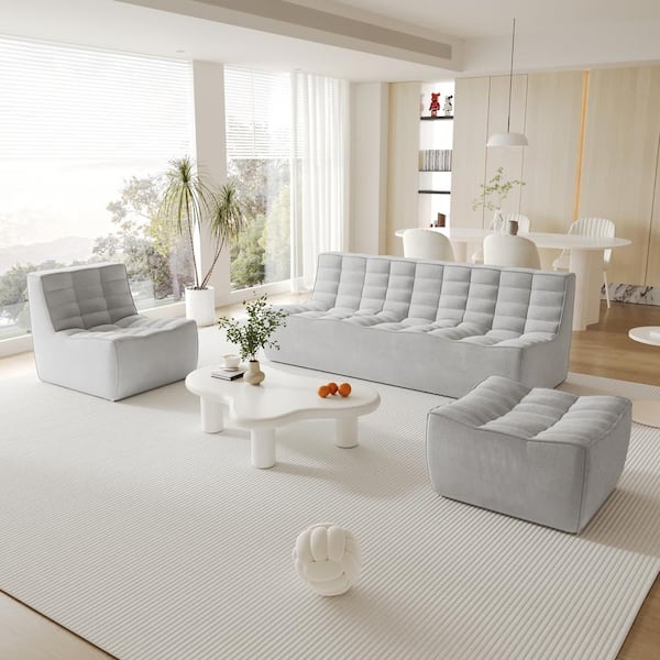 82.6 in. Armless 3-piece Linen Polyester Modular Free Combination Lazy Sectional Sofa in. Gray with Ottoman