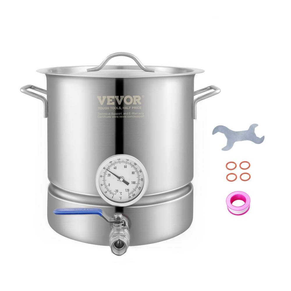 VEVOR 5-Gallon Stainless Steel Induction Brewing Kettle with Thermometer