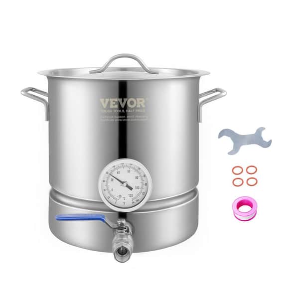 VEVOR Stainless Steel Kettle Brewing Pot with Lid, Handle, Thermometer, Ball Valve Spigot Brew Kettle Pot
