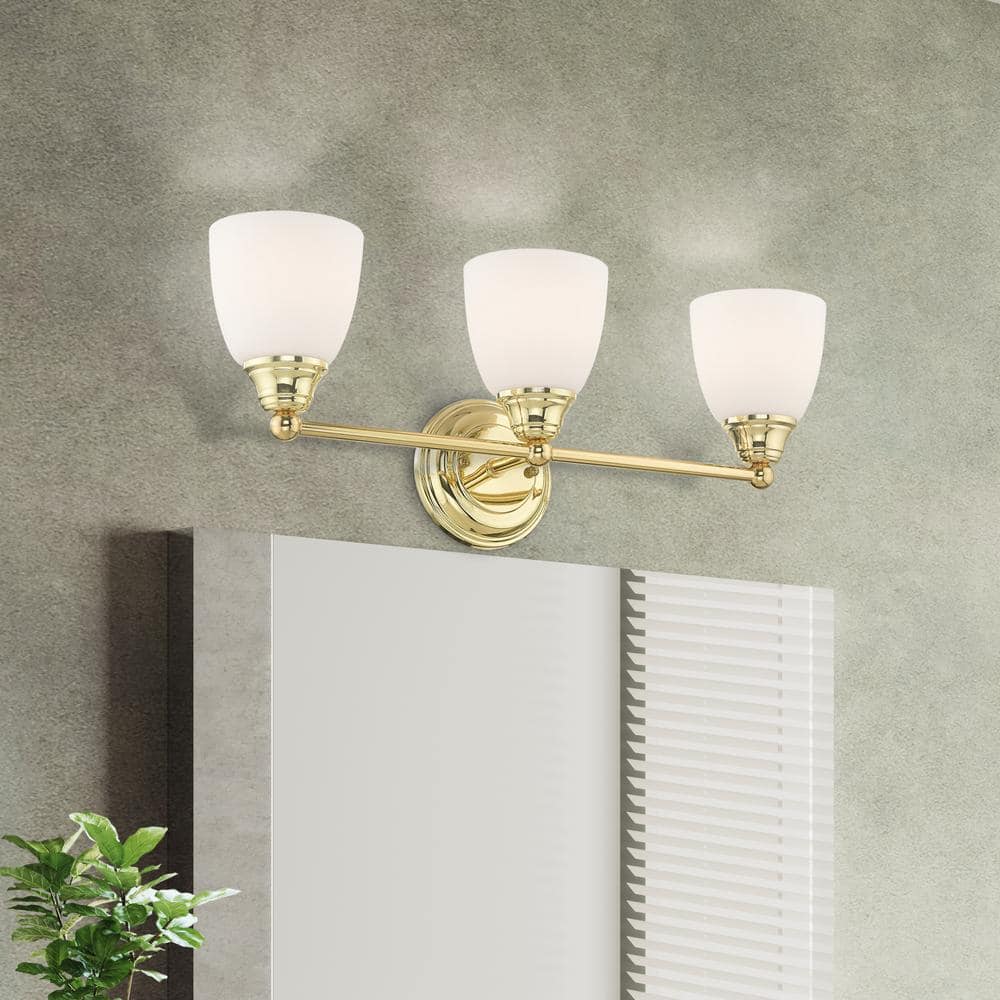 Somerville Polished Brass 3-Light Vanity with Satin Opal White Glass