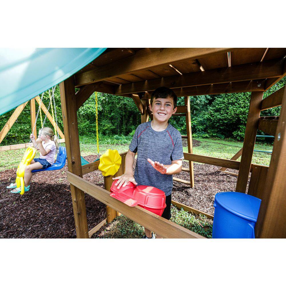 Knightsbridge Wooden Swing Set with Slides and Monkey Bars