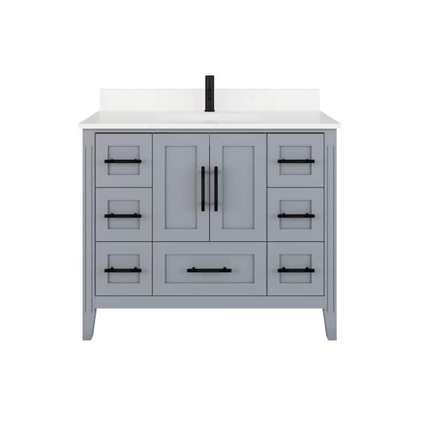 ART BATHE Houston 42 in. W x 22 in. D Bath Vanity in Gray Diamond Quartz Top with White Sink Power Bar and Drawer Organizer