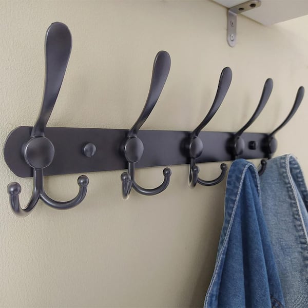 Angel Sar Black Metal Wall Mounted Coat Rack with 5-Tri Angel Sar Black Metal Wall Mounted Coat Rack with 5-Tri