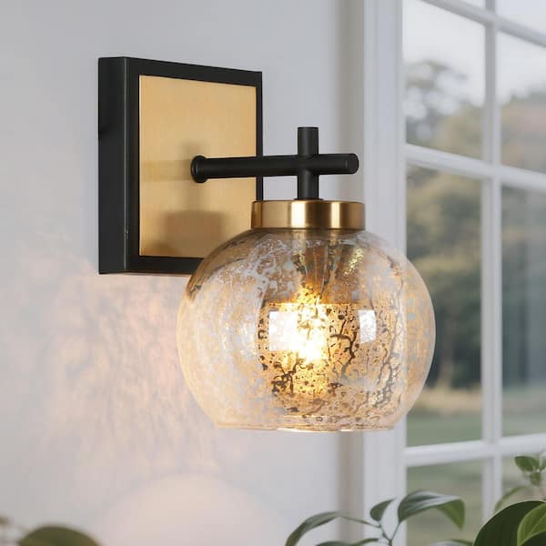 zeyu 1-Light Bathroom Sconces Wall Lighting, Modern Vanity Wall Lamp, Black and Gold Finish with Clear Glass Shade, ZG33B BK BG