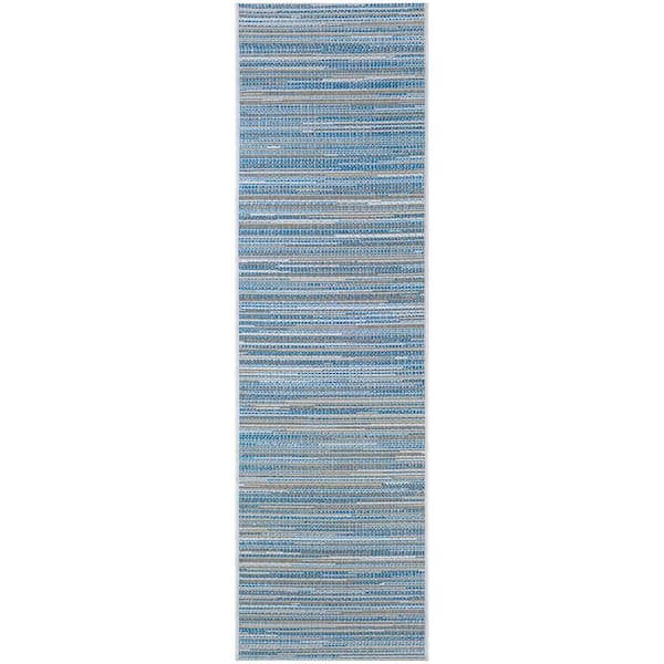 Monte Carlo Coastal Breeze Ocean-Champagne 2 ft. x 8 ft. Indoor/Outdoor Runner Rug