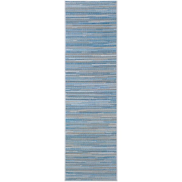 Couristan Monte Carlo Coastal Breeze Ocean-Champagne 2 ft. x 8 ft. Indoor/Outdoor Runner Rug