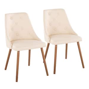 Giovanni Cream Faux Leather and Walnut Wood Side Chair with Tapered Wood Legs (Set of 2)